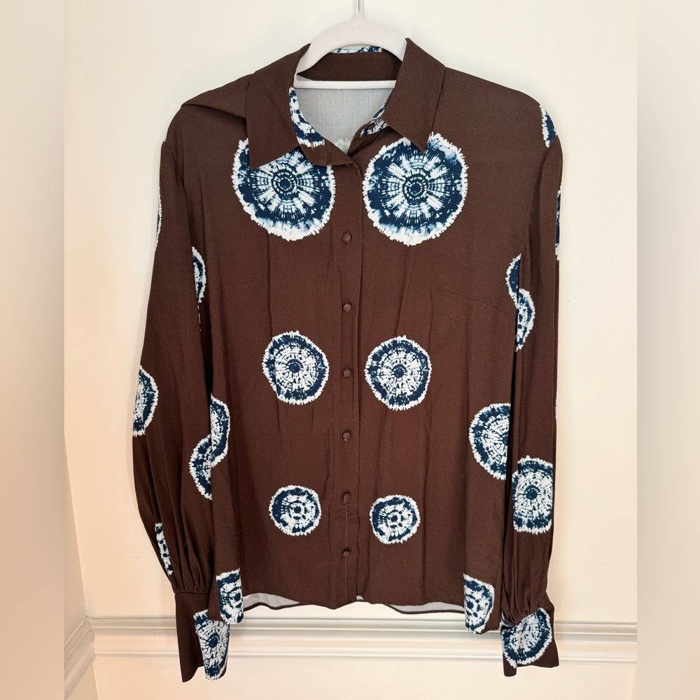 Alexis Brown and Blue Button Down Merlin Top